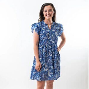 Liza Byrd Tinley Short Length Cotton Floral Block Print Dress